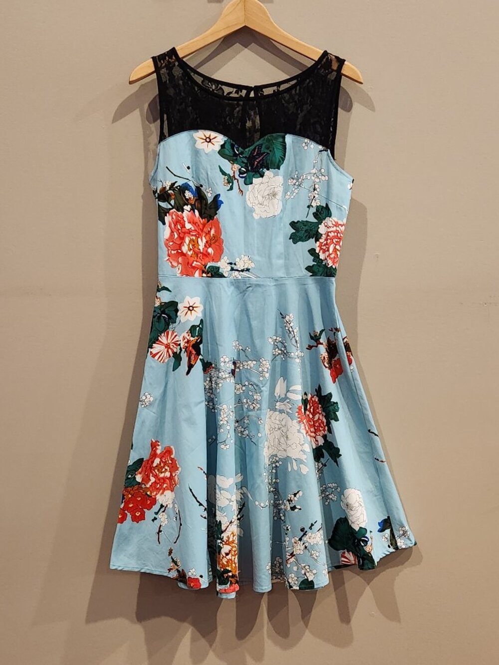 Bbonlinedress Blue Floral Fit and Flare Lace Dress Size Med
